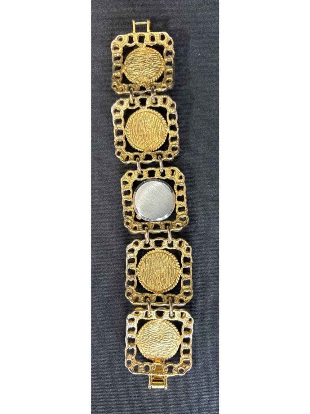 Vintage Gold-Tone Quartz Bracelet Watch With Textured Links & Roman Numeral Dial - Picture 5 of 9